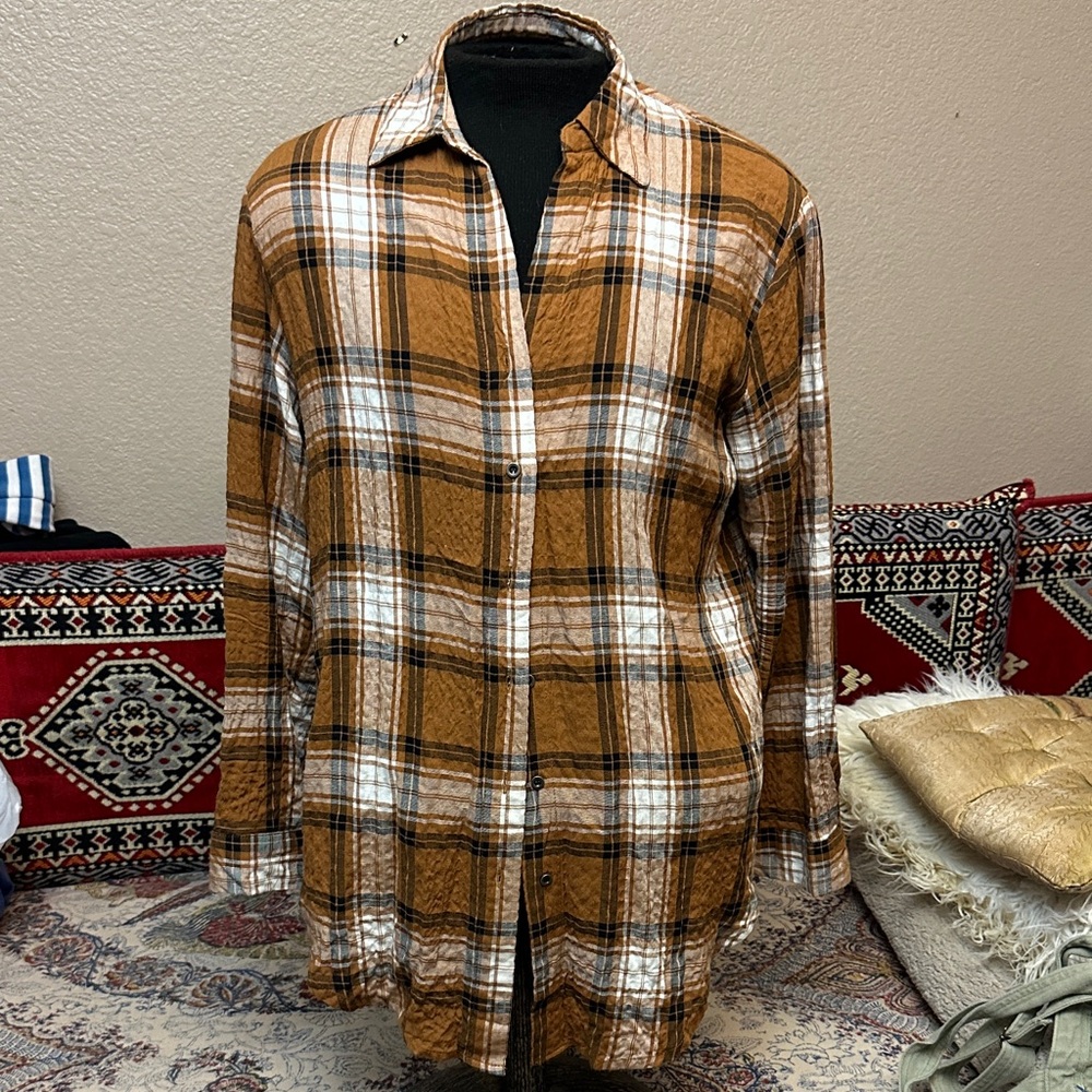 Jane and Delancey Brown Plaid Button Down Shirt